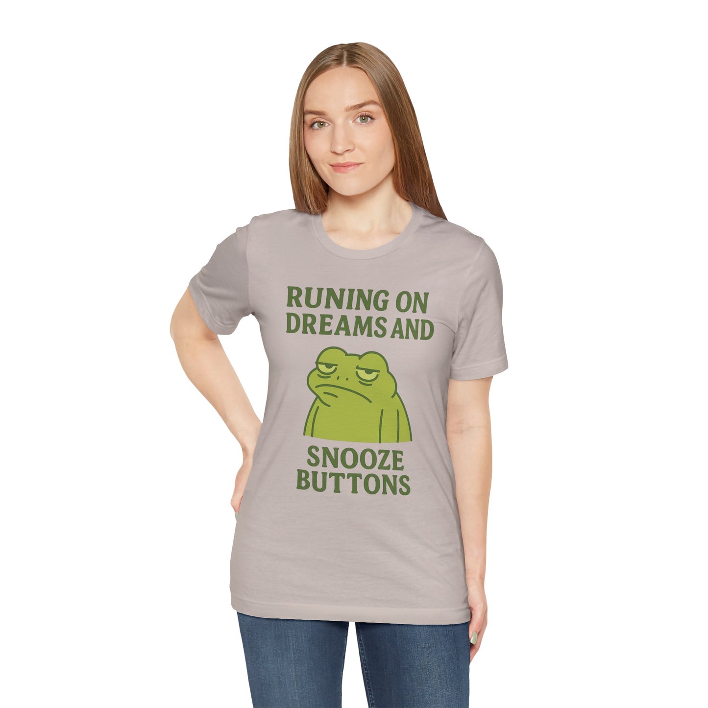 Running on Dreams and Snooze Buttons Shirt Sleepy Frog Tee Funny Night Owl Top Great Dad Gift Cozy Loungewear Aesthetic