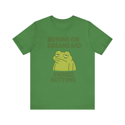 Running on Dreams and Snooze Buttons Shirt Sleepy Frog Tee Funny Night Owl Top Great Dad Gift Cozy Loungewear Aesthetic