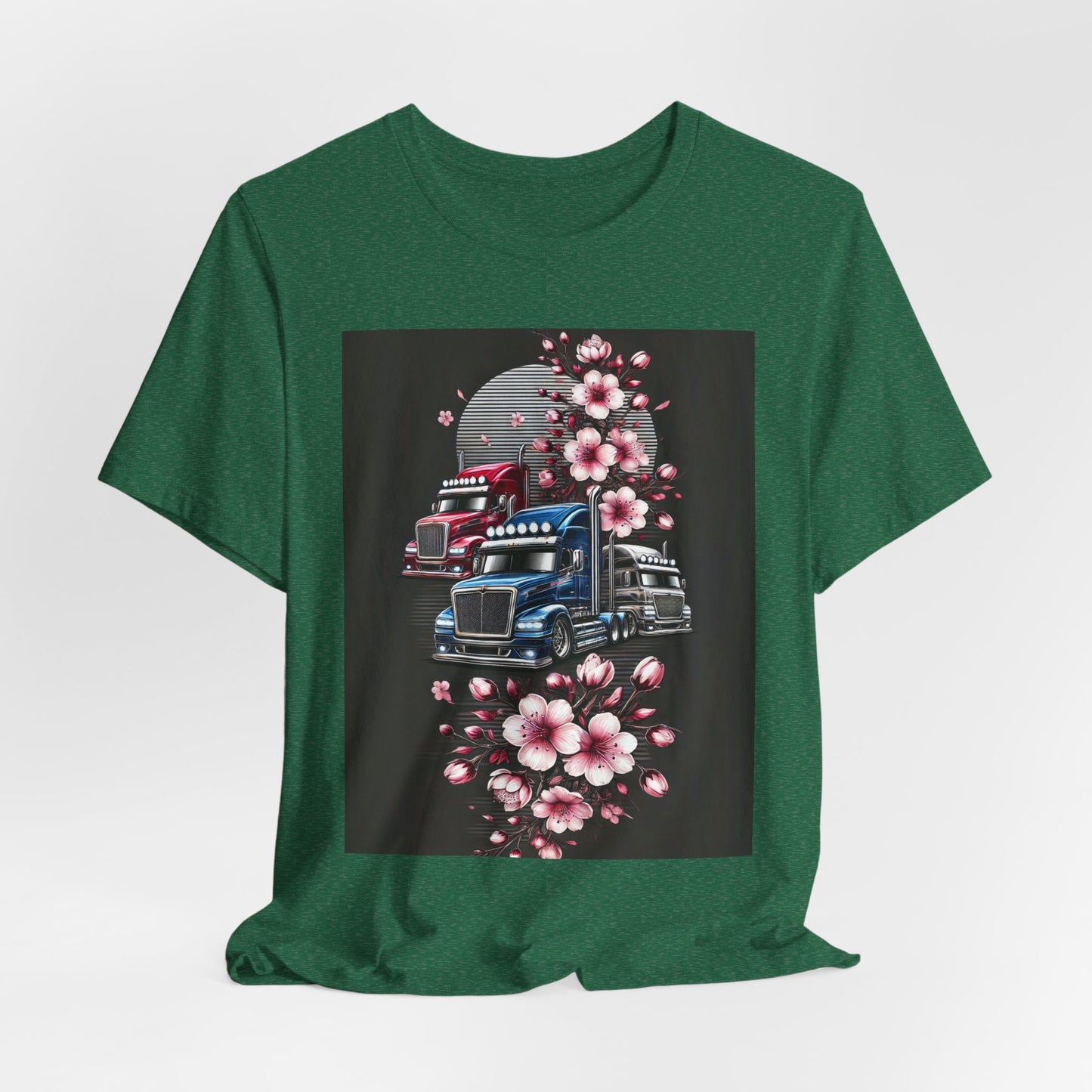 Cherry Blossom Convoy T-Shirt | Japanese Sakura x Modern Truck Art | Unique Graphic Tee for Drivers & Streetwear Lovers No.005