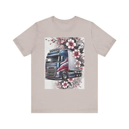 Cherry Blossom Convoy T-Shirt | Japanese Sakura x Modern Truck Art | Unique Graphic Tee for Drivers & Streetwear Lovers 001