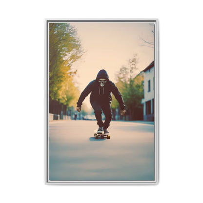 Skull Hoodie Skater Canvas Print Urban Street Art Skateboard Wall Decor Dawn Ride Gift for Dad Teen Room Gothic Vibe