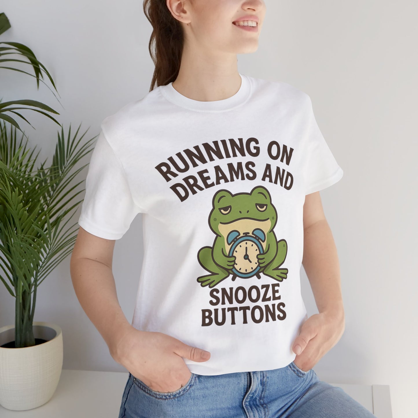 Running on Dreams and Snooze Buttons Shirt Sleepy Frog Tee Funny Night Owl Top Great Dad Gift Cozy Loungewear Aesthetic