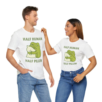 Half Human Half Pillow Funny Sleepy Frog Shirt for Coffee Lovers Dad Gift Not a Morning Person Tee Cozy Kawaii Aesthetic Graphic Top