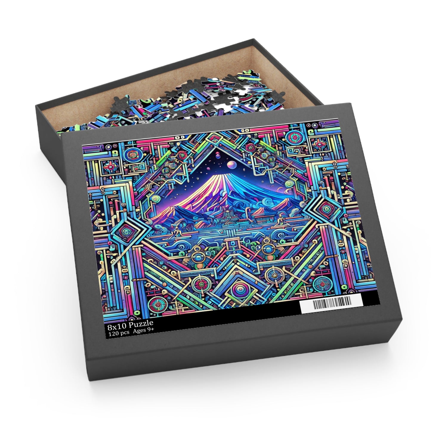 Neon x Geometric x Mt. Fuji! A super tricky puzzle with a cool sci-fi vibe-perfect brain workout for adults! 1000+ pieces of fun!