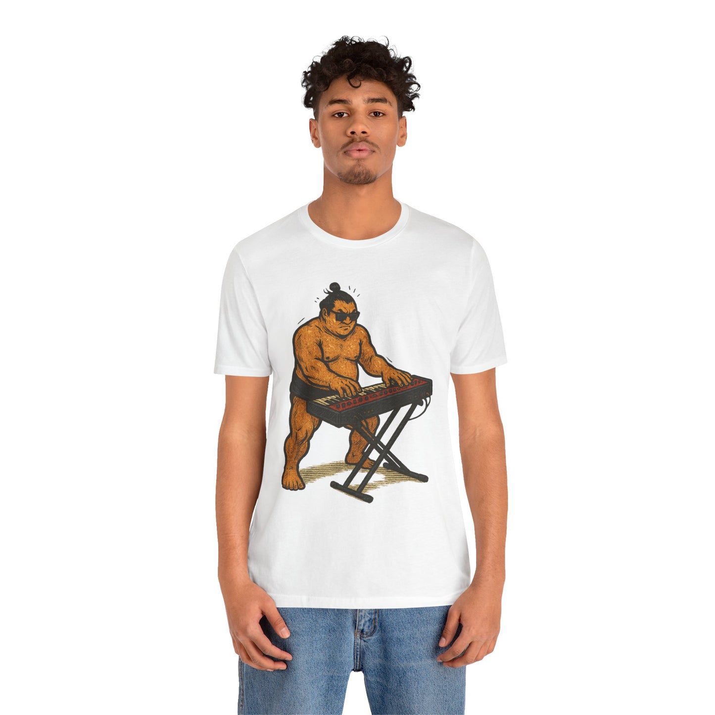 Sumo Piano Rock T Shirt Japanese Sumo Wrestler Playing Stage Keyboard Vintage Comic Art Graphic Tee Japan Gift For Dad Musicians