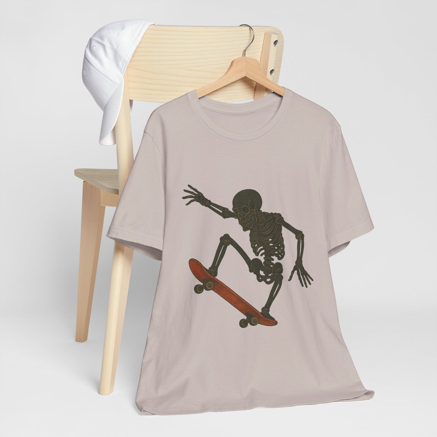 Skater Skeleton Graphic Tee for Adults - Vintage-Style Skeleton Skateboarding Shirt - Edgy Streetwear T-Shirt for Skaters and Art Lovers