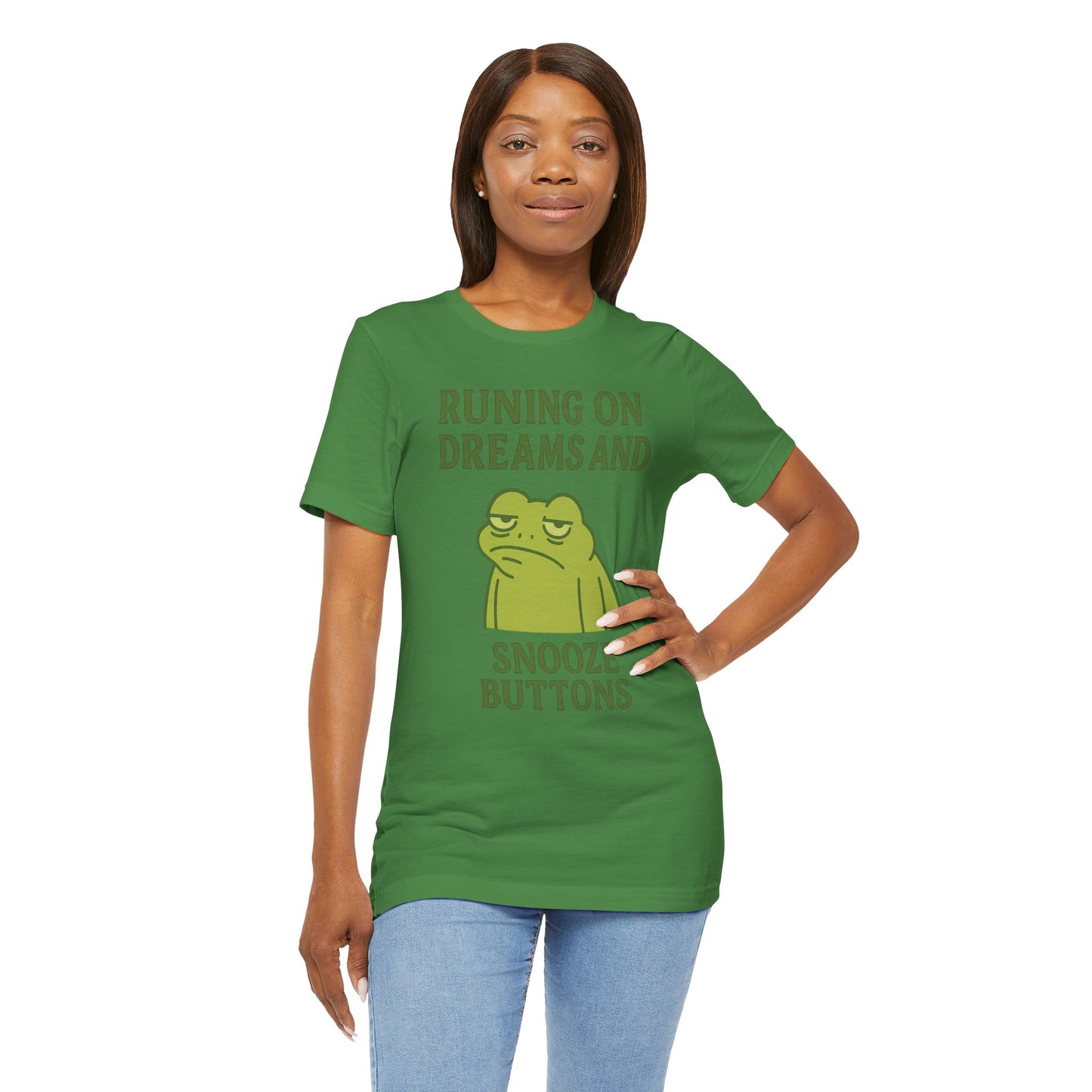 Running on Dreams and Snooze Buttons Shirt Sleepy Frog Tee Funny Night Owl Top Great Dad Gift Cozy Loungewear Aesthetic
