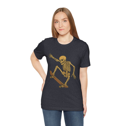 Skater Skeleton Graphic Tee for Adults - Vintage-Style Skeleton Skateboarding Shirt - Edgy Streetwear T-Shirt for Skaters and Art Lovers