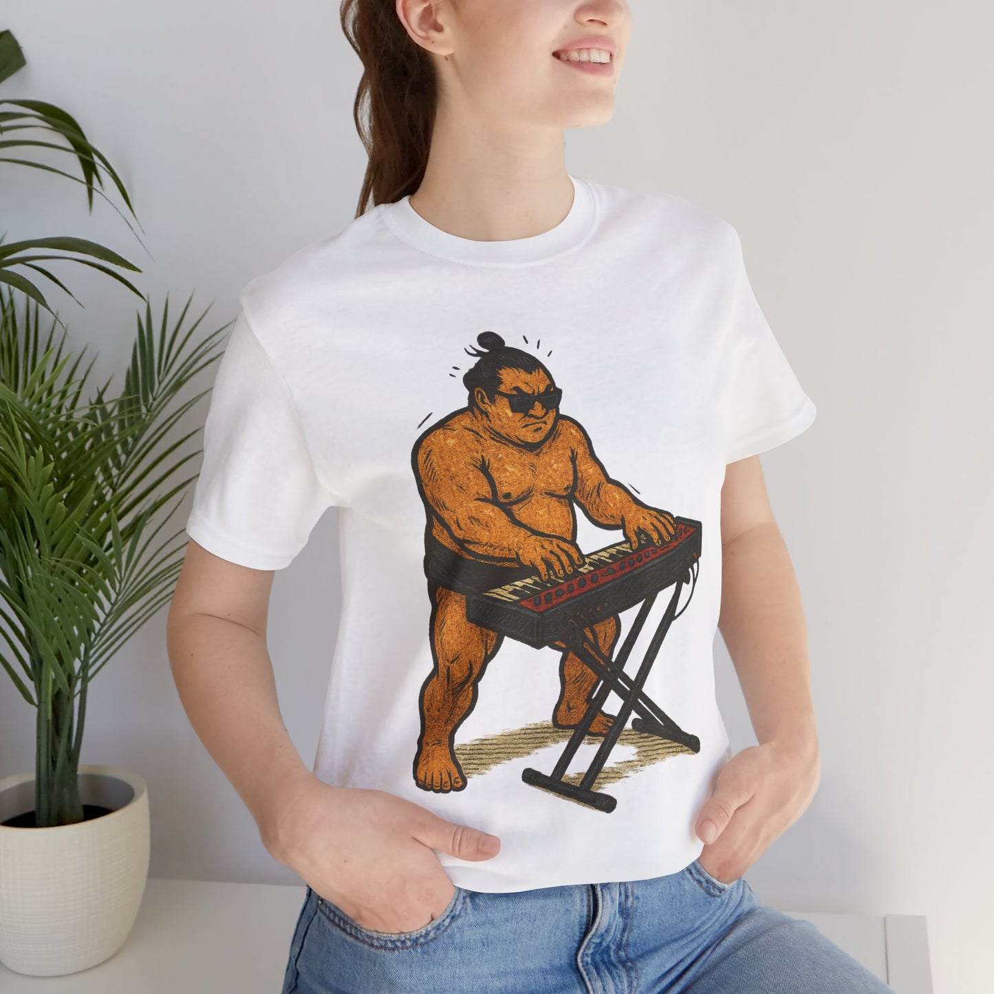Sumo Piano Rock T Shirt Japanese Sumo Wrestler Playing Stage Keyboard Vintage Comic Art Graphic Tee Japan Gift For Dad Musicians