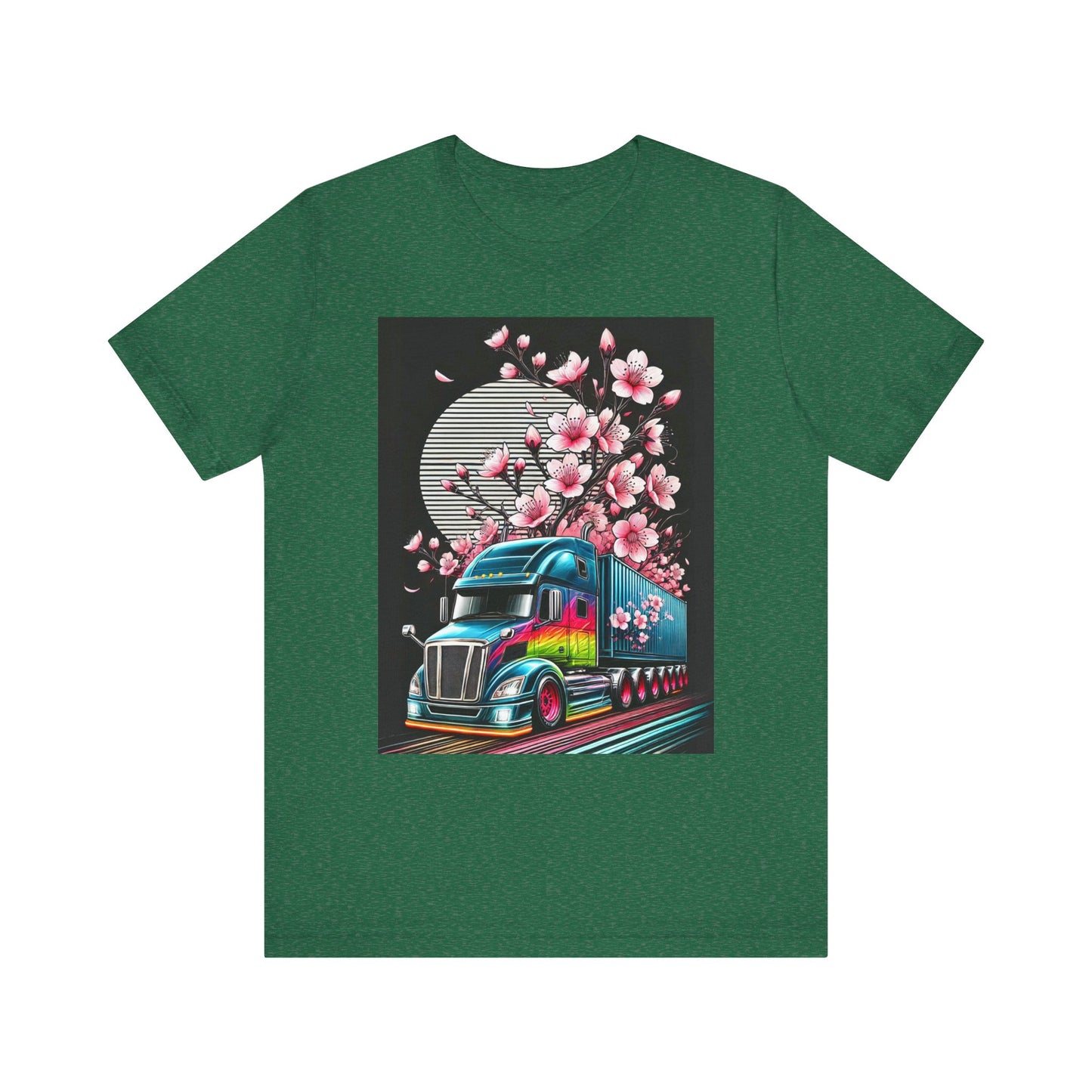 Cherry Blossom Convoy T-Shirt | Japanese Sakura x Modern Truck Art | Unique Graphic Tee for Drivers & Streetwear Lovers No.003