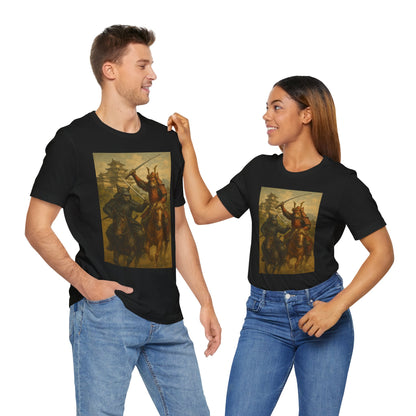 Epic Cat Samurai Battle Tee - War Horses Clash in Front of Japanese Castle  Feline Warrior Art Shirt for Fantasy & Japan Lovers