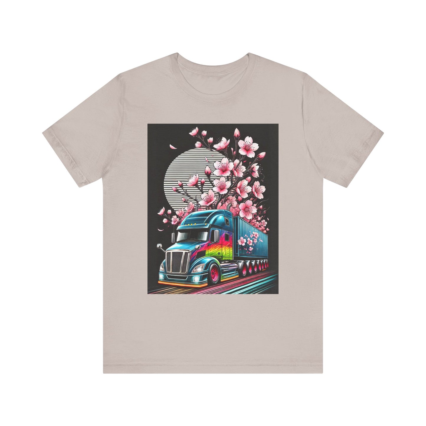 Cherry Blossom Convoy T-Shirt | Japanese Sakura x Modern Truck Art | Unique Graphic Tee for Drivers & Streetwear Lovers No.003