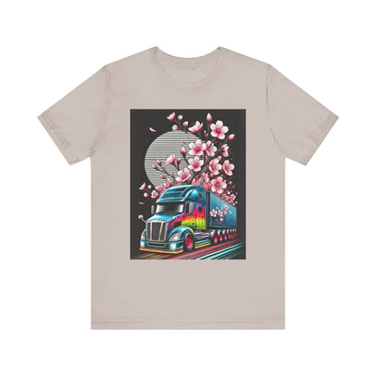 Cherry Blossom Convoy T-Shirt | Japanese Sakura x Modern Truck Art | Unique Graphic Tee for Drivers & Streetwear Lovers No.003