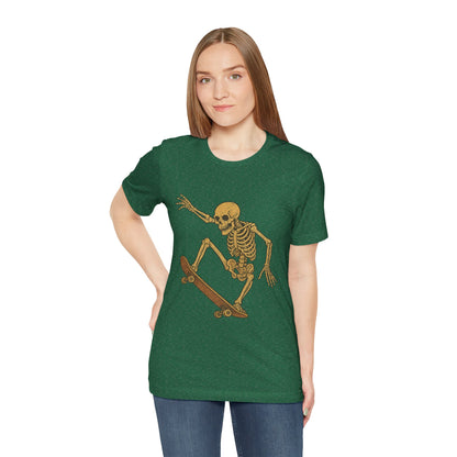 Skater Skeleton Graphic Tee for Adults - Vintage-Style Skeleton Skateboarding Shirt - Edgy Streetwear T-Shirt for Skaters and Art Lovers