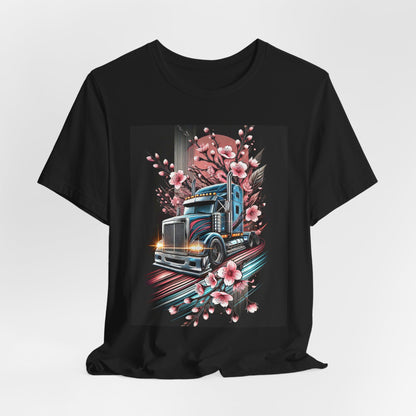 Cherry Blossom Convoy T-Shirt | Japanese Sakura x Modern Truck Art | Unique Graphic Tee for Drivers & Streetwear Lovers No.006