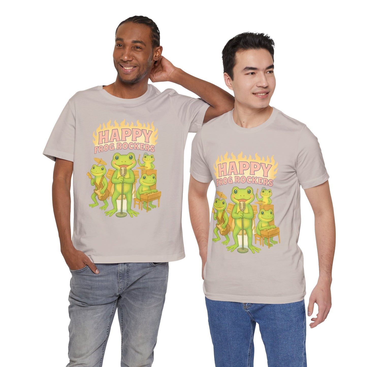 Happy Frog Rockers Album Cover Tee Cute Frog Band Shirt Vocal Guitar Piano Drums Pastel Art Gift for Music Lovers