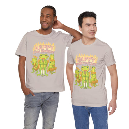Happy Frog Rockers Album Cover Tee Cute Frog Band Shirt Vocal Guitar Piano Drums Pastel Art Gift for Music Lovers