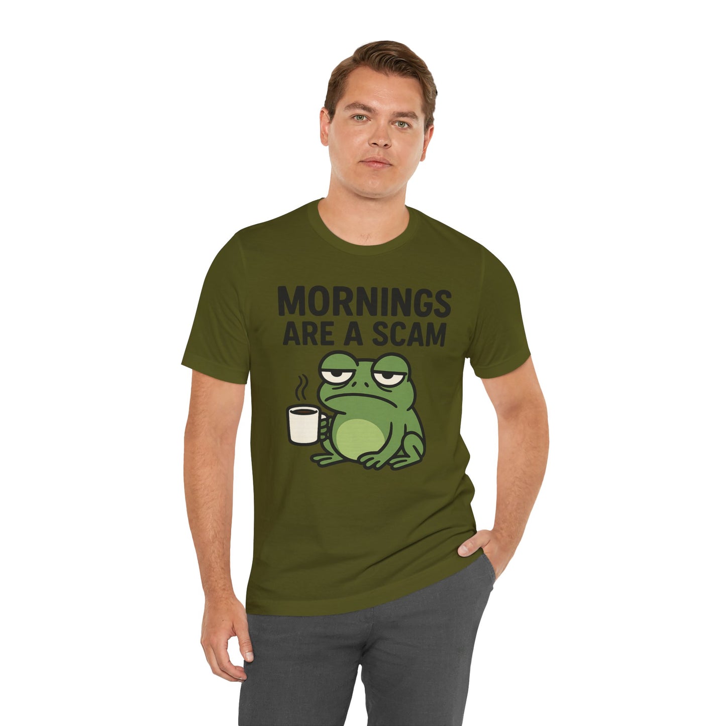 Mornings Are a Scam Frog Shirt Funny Sleepy Tee Night Owl Top Coffee First Gift for Dad Cute Graphic Loungewear Aesthetic