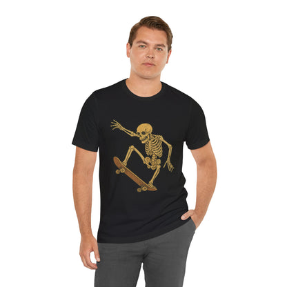 Skater Skeleton Graphic Tee for Adults - Vintage-Style Skeleton Skateboarding Shirt - Edgy Streetwear T-Shirt for Skaters and Art Lovers