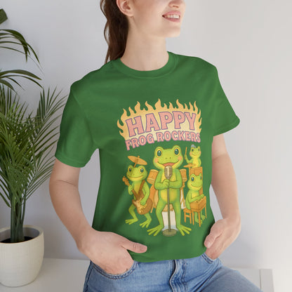 Happy Frog Rockers Album Cover Tee Cute Frog Band Shirt Vocal Guitar Piano Drums Pastel Art Gift for Music Lovers