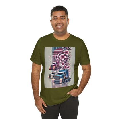 Cherry Blossom Convoy T-Shirt | Japanese Sakura x Modern Truck Art | Unique Graphic Tee for Drivers & Streetwear Lovers No.004