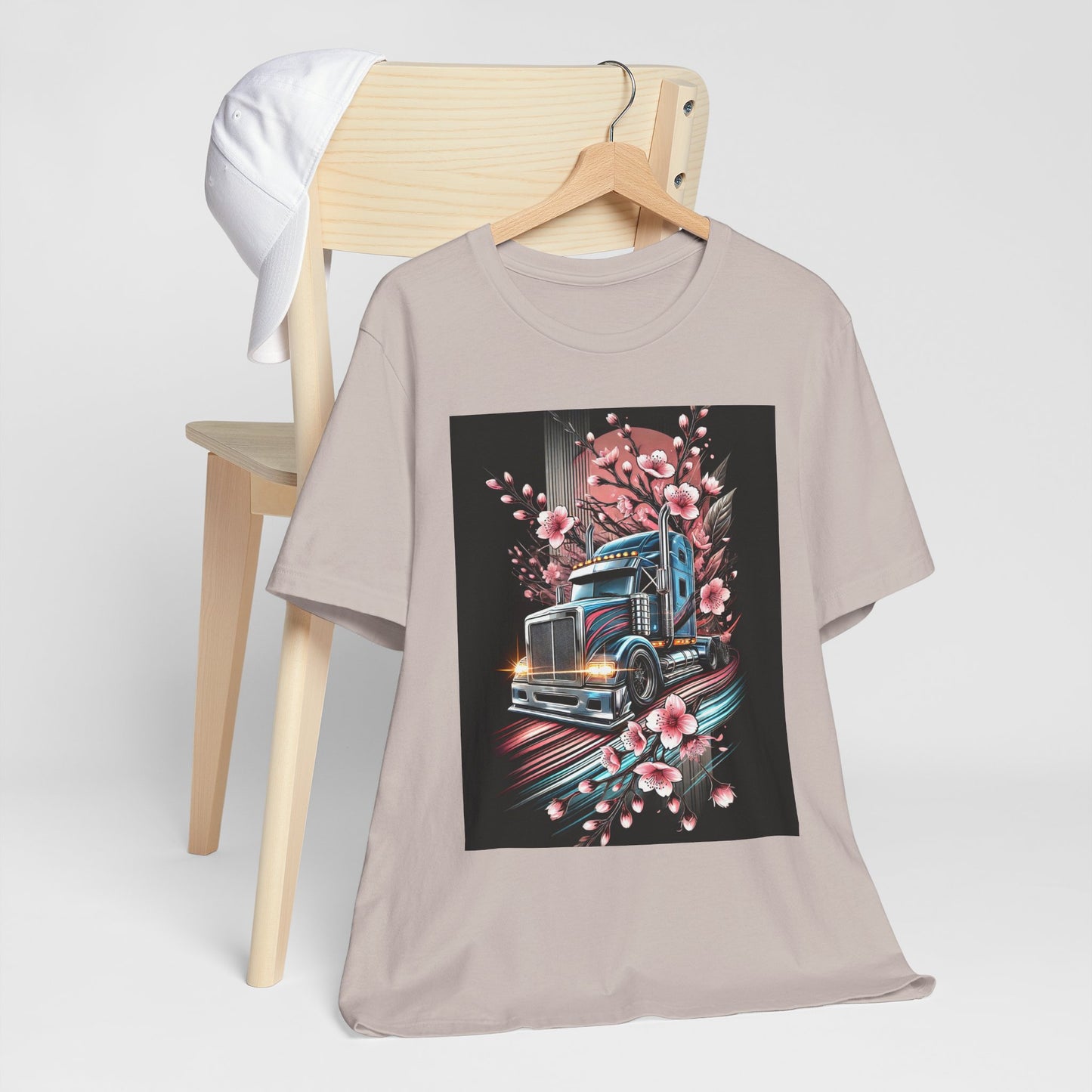Cherry Blossom Convoy T-Shirt | Japanese Sakura x Modern Truck Art | Unique Graphic Tee for Drivers & Streetwear Lovers No.006