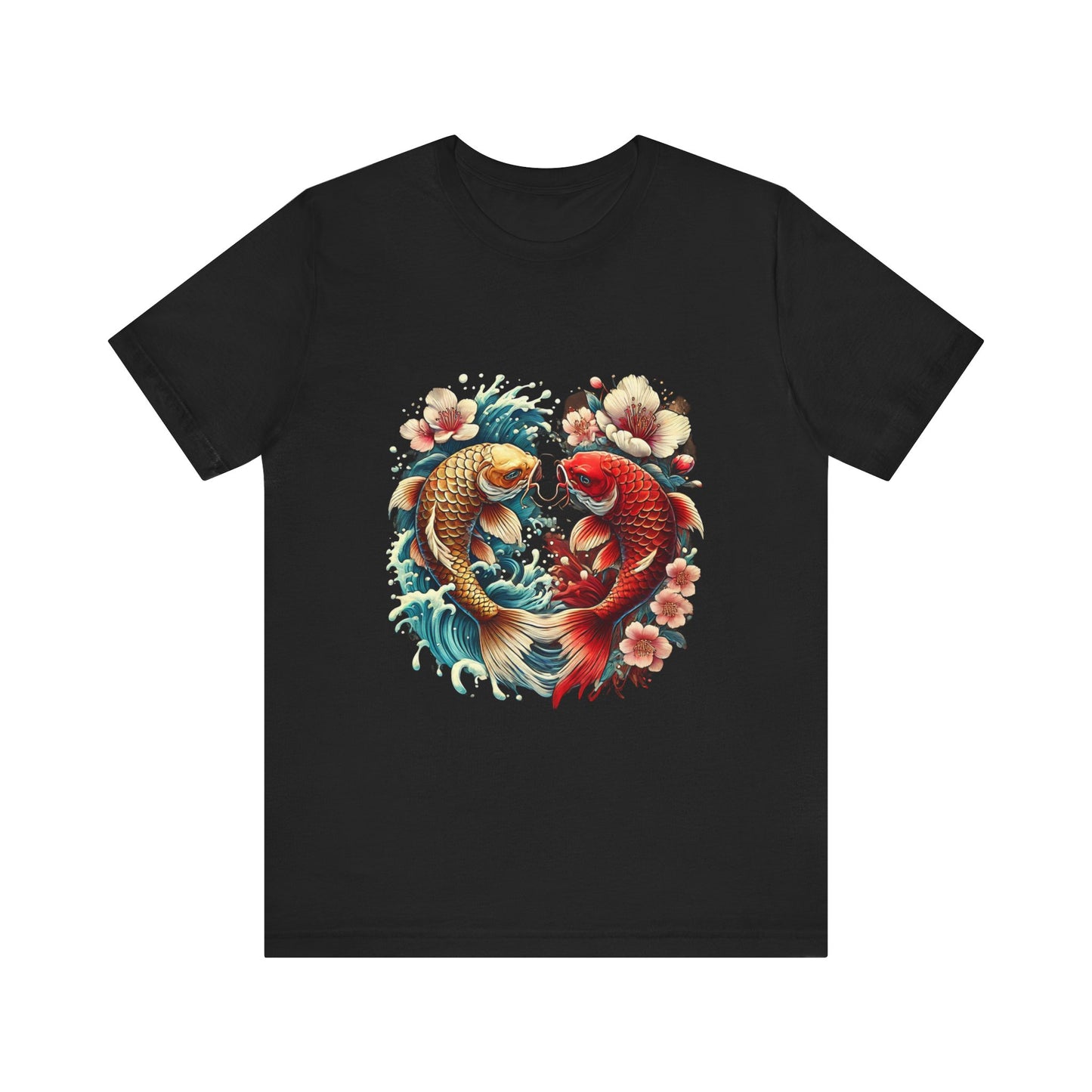 Koi Fish Yin Yang T-Shirt - Japanese Tattoo Style Nishikigoi, Cherry Blossoms, Water Art, Lucky Fish, Unisex Graphic Tee